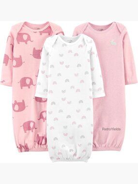 Infant Girls' 3-Pack Cotton Sleeper Gowns, 0-3 Months, Long Sleeve
